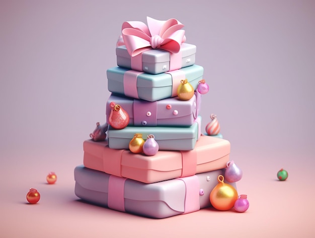 Pile of Beautiful Gift Boxes with Ribbon AI Generative