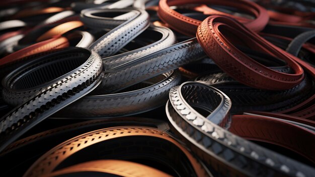 Photo a pile of belts including one that has a gold band