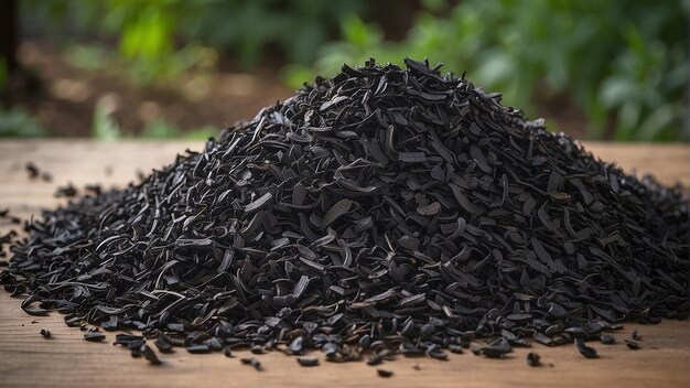 Photo a pile of black mulch made of cocoa bean shells