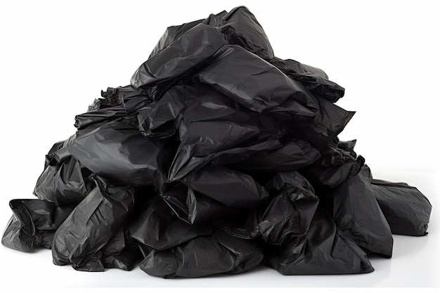 A pile of black plastic bags with waste inside from a house awaiting removal by the waste collection authority The idea of waste management exists collected and discarded
