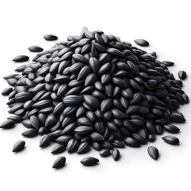 Photo pile of black sesame seeds with isolated white background