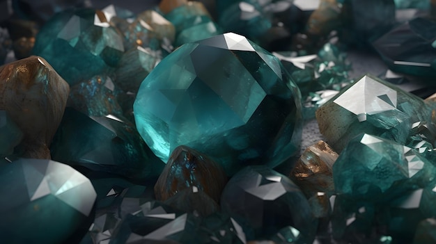 A pile of blue gemstones