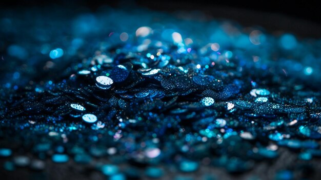 A pile of blue glitters with the word blue on it