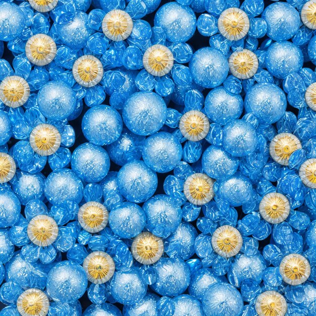 A pile of blue and gold beads are stacked together