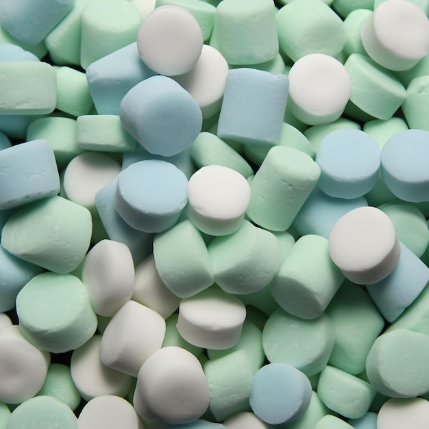 A pile of blue and green round pills are shown.