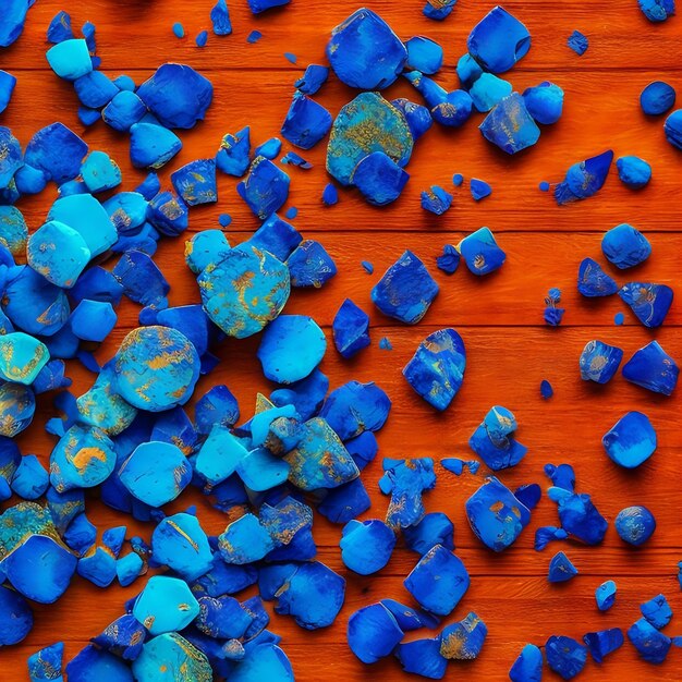 A pile of blue stones on an orange background