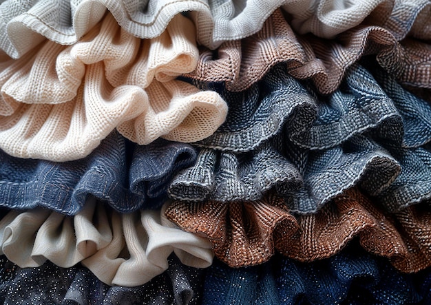 a pile of blue and white cotton