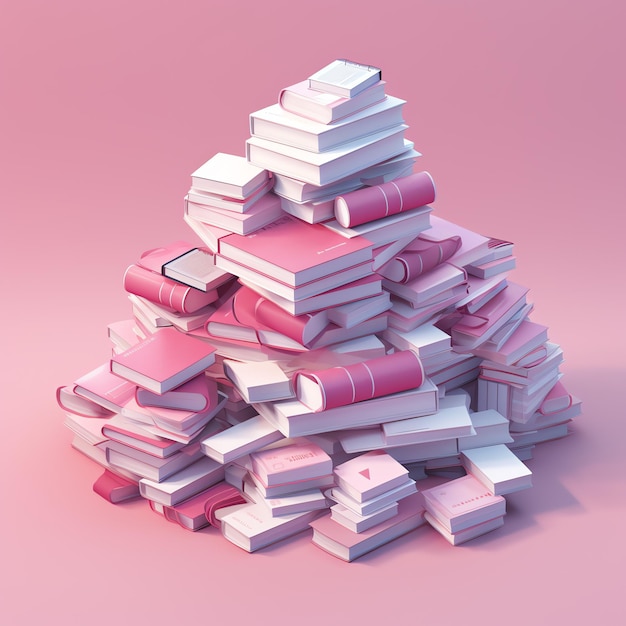 Photo a pile of books on a pink background