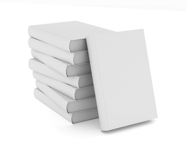 Pile books on white