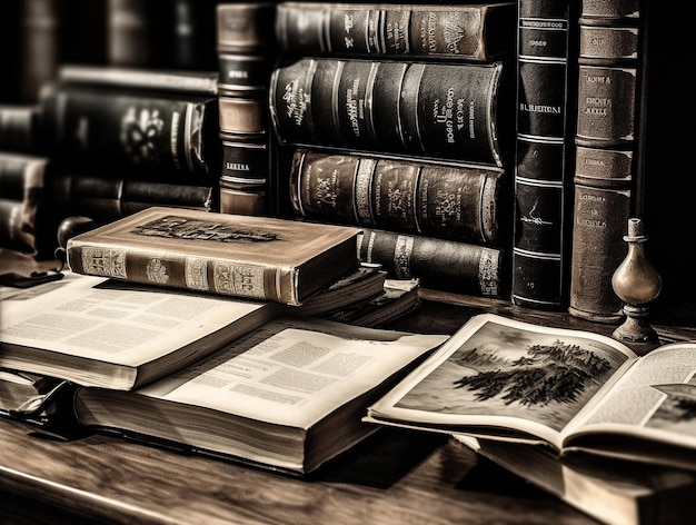 Pile of Books with Classic Vintage Style Photo AI Generated