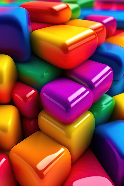 Pile of bright multicolored plastic building blocks