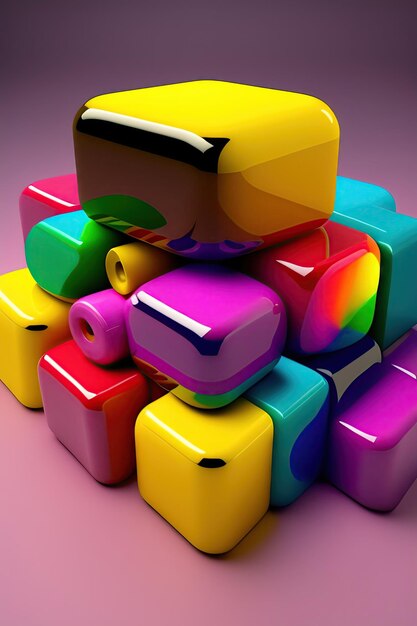 Pile of bright multicolored plastic building blocks