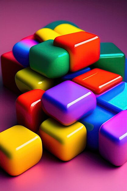 Pile of bright multicolored plastic building blocks