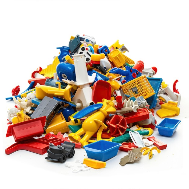 Photo a pile of broken toys isolated on white