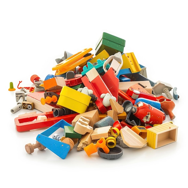 Photo a pile of broken toys isolated on white