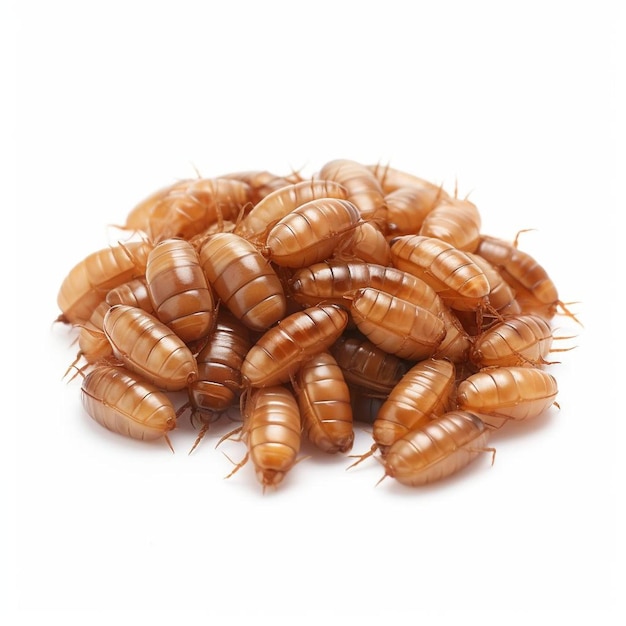 a pile of brown bugs that are on a white background