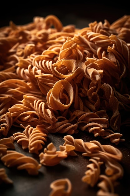 A pile of brown pasta with the word pasta on it