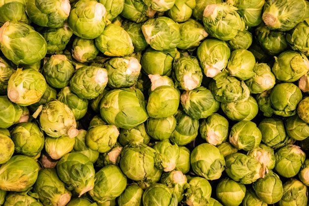 Pile of brussels sprouts from the greengrocer market