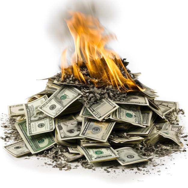 Photo pile of burning money ai generated image