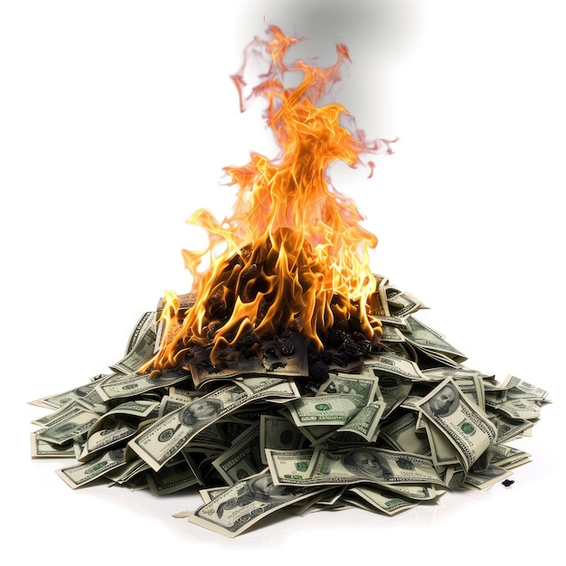 Pile of burning money ai generated image