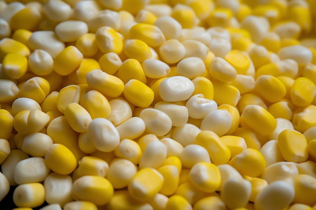 A pile of candy corn with white and yellow candy on top.