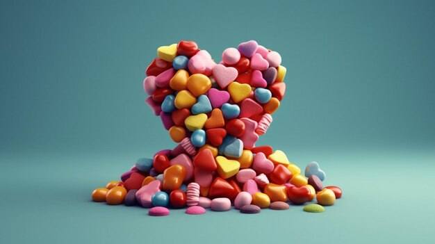 Куча конфет показана с сердцем