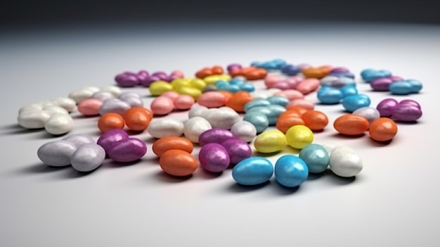 A pile of candy on a table with the word candy on it