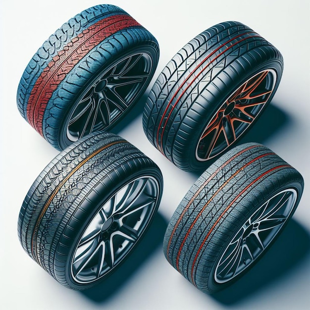 Photo pile of car tires on a white background