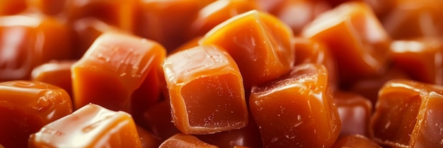 pile of caramel candies showcasing their chewy texture and rich caramel flavor in vibrant detail Generative AI