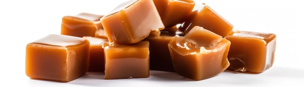 A pile of caramel candy on a white plate