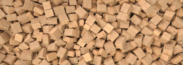 Pile of cardboard boxes background header logistics and delivery concept image
