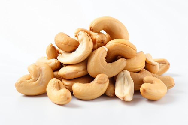 a pile of cashew nuts on a white background