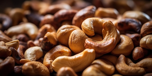 Photo a pile of cashew nuts with the word cashew on the top