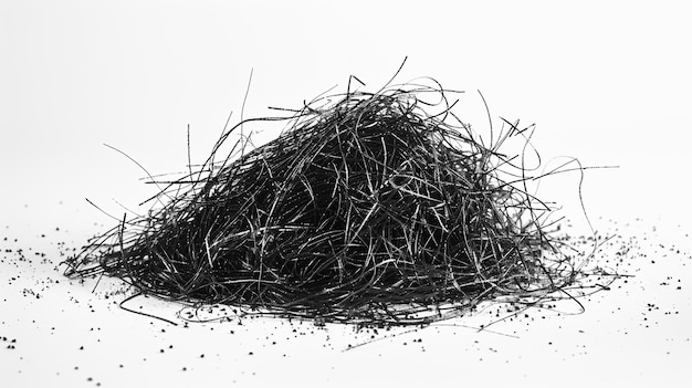 Pile of Charcoal Threads on White Background