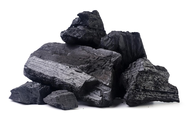 Pile of charcoal on a white background Isolated