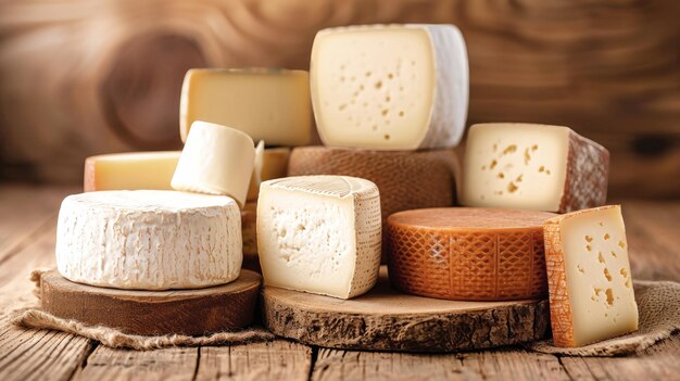 Pile of Cheese on Wooden Table