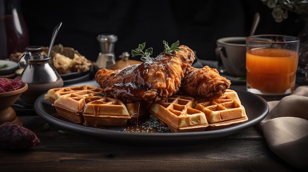 A Pile of Chicken and Waffles