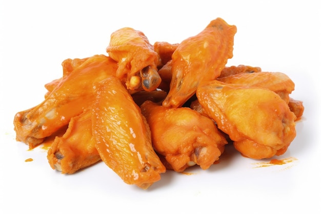 A pile of chicken wings sitting on top of a white table generative AI