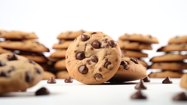 Photo a pile of chocolate chip cookies with chocolate chips on them