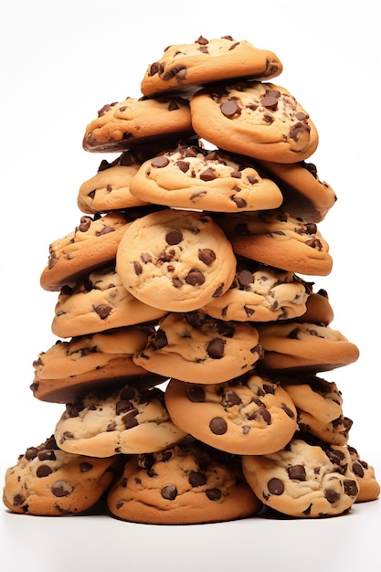 A pile of chocolate cookies on white background