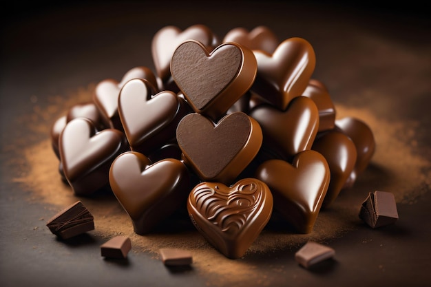 A pile of chocolate hearts with one in the middle