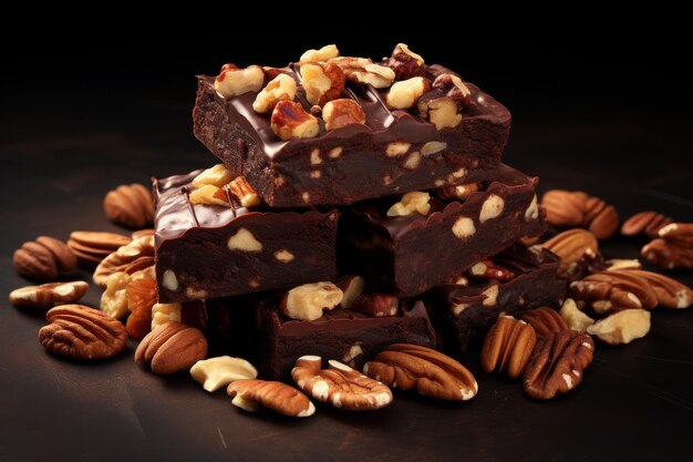 Photo pile of chocolate with nuts on a white or clear surface png transparent background