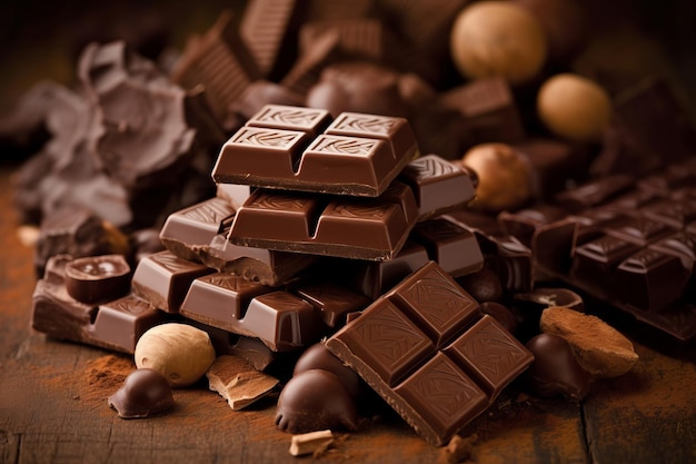 A pile of chocolates and chocolates on a table