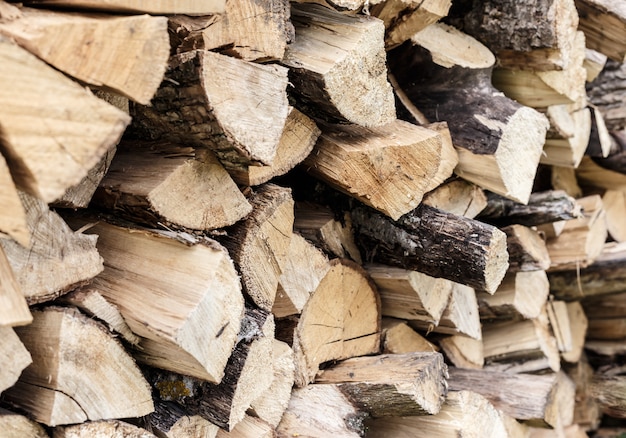 Pile of chopped fire wood prepared for winter