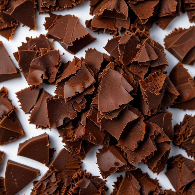 Pile chopped milled chocolate isolated on white top view