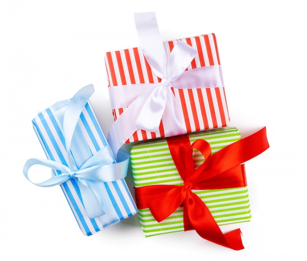 pile of christmas gifts on white background