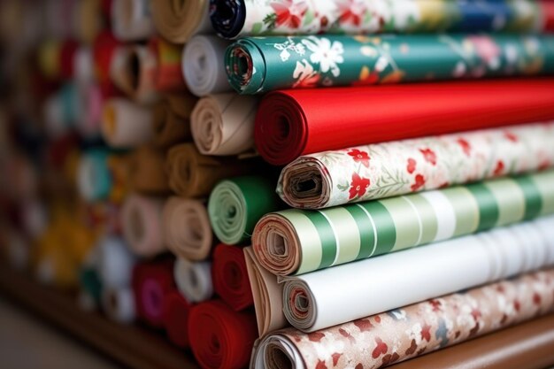Pile of christmas wrapping paper rolled up