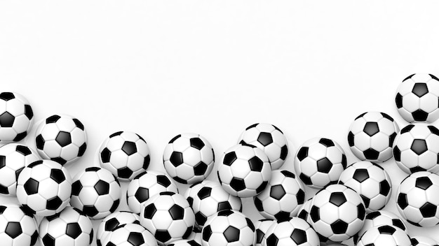 Pile of classic soccer balls isolated on white with copyspace