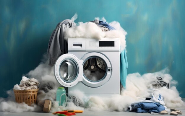 Photo pile of clothes awaiting their turn in the washing machine