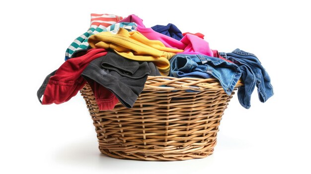 Pile of clothes in laundry basket on white background AI generated Image